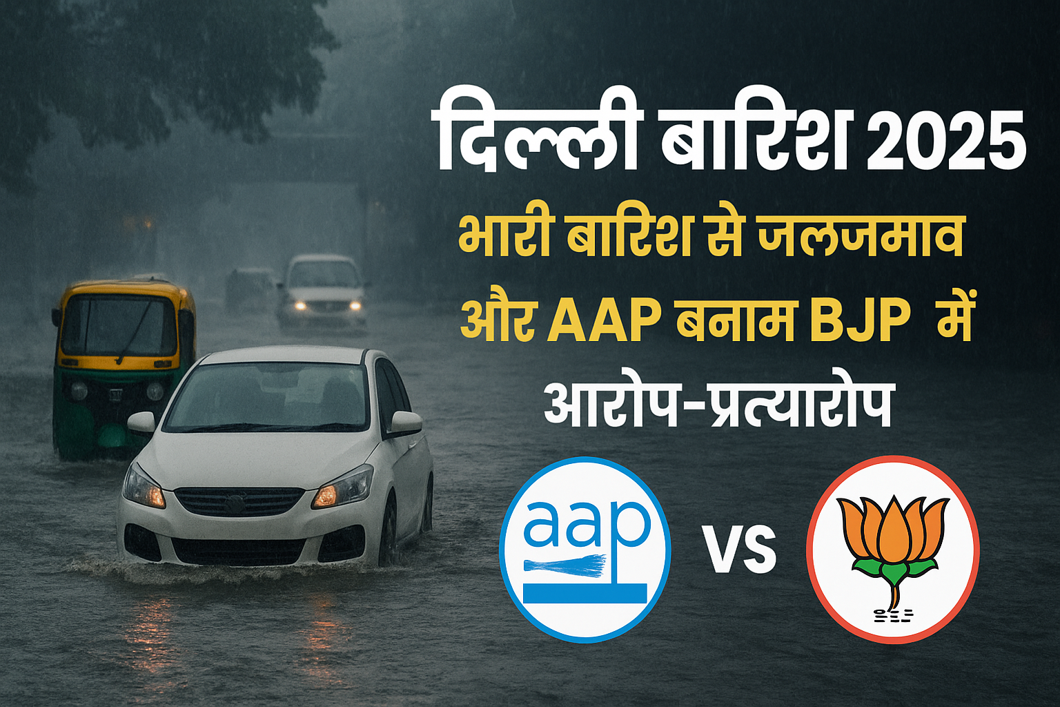 Delhi Rains 2025: दिल्ली में भारी बारिश से जलभराव, ट्रैफिक जाम और AAP बनाम BJP में आरोप-प्रत्यारोप, राजधानी की हालत बेहाल।