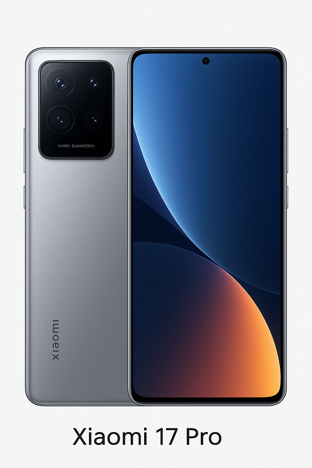 Close-up view of Xiaomi 17 Pro front and back design showing edge-to-edge AMOLED screen, metal frame, and compact form factor.