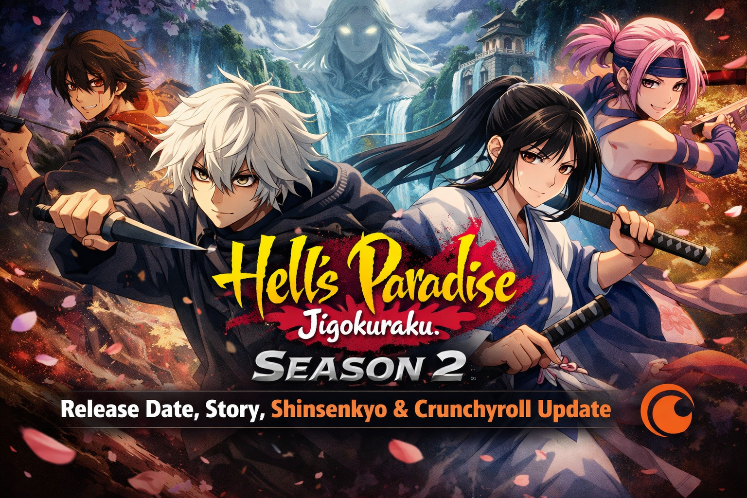 Hell’s Paradise: Jigokuraku Season 2 key visual featuring Gabimaru and Sagiri on Shinsenkyo island